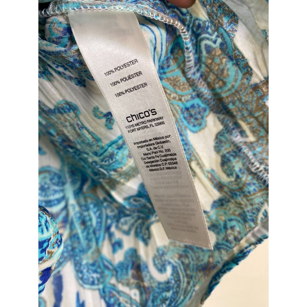 Chicos 2 Womens Paisley Button Up Top Size Large Crinkle Western Boho Blue Artsy - Picture 7 of 15
